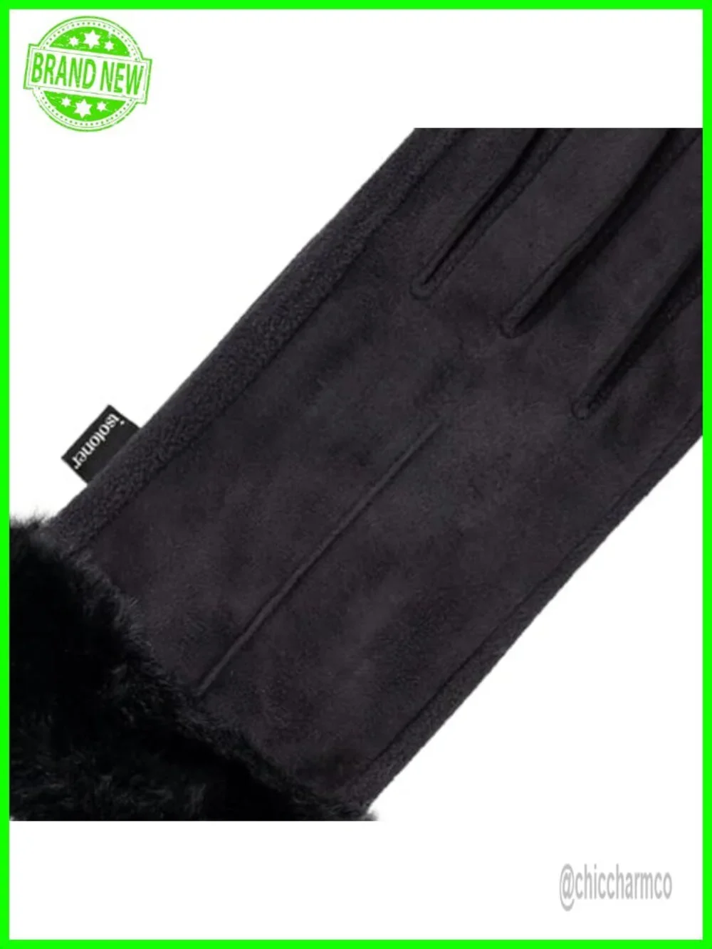 Women's Faux Fur Cuff Water Repellent Touchscreen Gloves with Fleece Lining